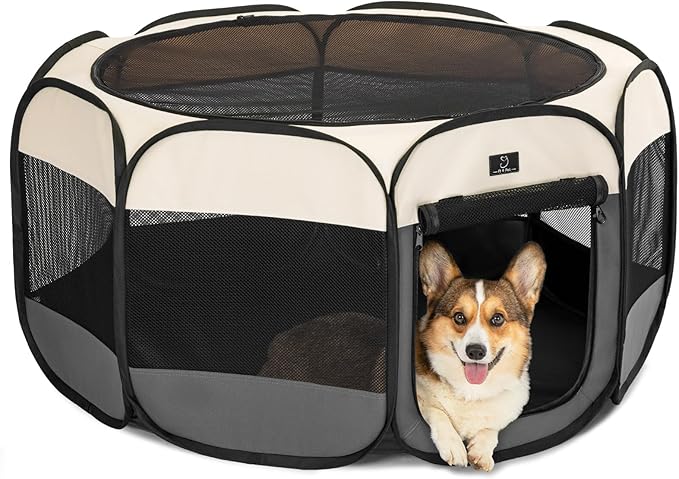 A4Pet Cat Playpen, 39.5” Pop Up Dog Playpen with Bowl, Suitable for Puppies, Kittens, and Small Animals, Removable Zipper & Mesh Panel(16”W × 10”H)-PawvioPets