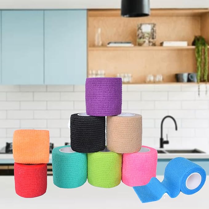 9 Pack 2" x 5 Yards Self Adhesive Bandage Wrap Self Stick Wrap for Ankle, Wrist, Finger, Sports, Breathable Cohesive Vet Tape for Pets (Multi Colors)-PawvioPets