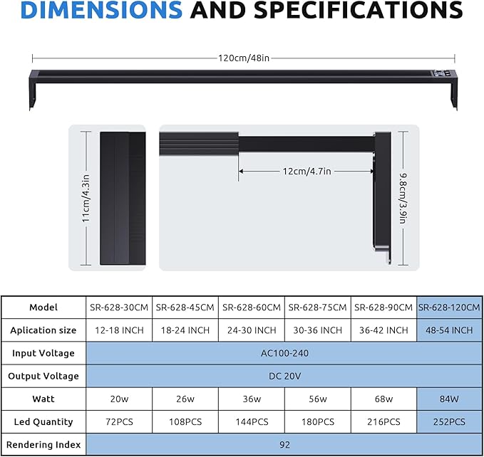 24/7 LED Aquarium Light for 48-54 Inch Fish Tank, Fish Tank Light for Plants, Auto On Off with Timer, 9 Colors, Adjustable Brightness, Daylight & Moonlight, DIY and Nature Weather Mode, 84W-PawvioPets
