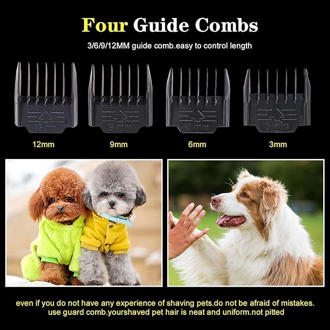 Dog Clippers for Grooming, 12V Pet Hair Clipper, Professional Heavy Duty Pet Grooming Clipper Corded Dog Trimmer for Thick Coats with Guard Combs Brush for Dogs Cats-PawvioPets