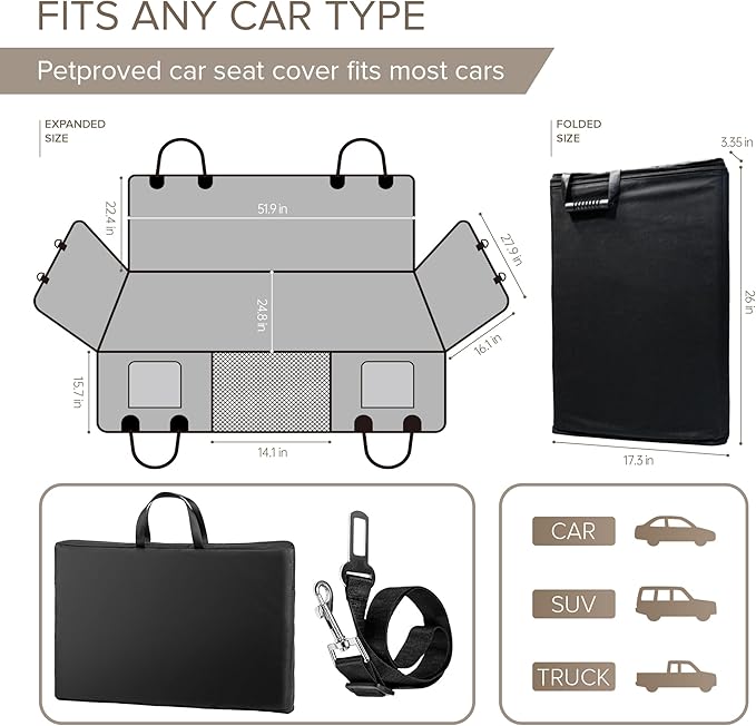 Back Seat Extender for Dogs Holds 400lbs, PU Leather Hard Bottom Car Seat Cover for Dogs,Heavy Duty Dog Car Seat Cover for Back Seat, Waterproof Dog Hammock for Car, Large Pet Bed for Car, Suv, Truck-PawvioPets