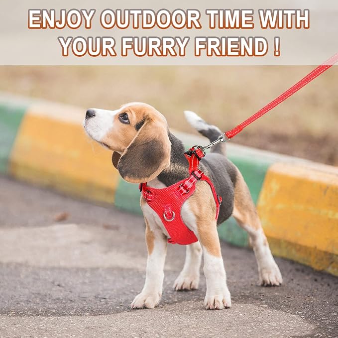 Dog Harness Step in Dog Vest Harness, Reflective Adjustable Puppy No Pull Harness Breathable Soft for Small and Medium Dogs Cats, Red, S-PawvioPets