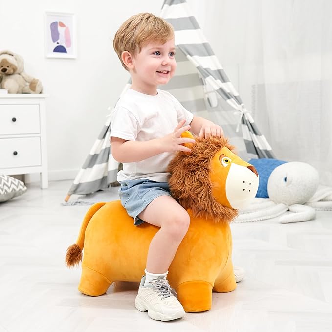 EVERICH TOY Lion Bouncy Horse, Inflatable Plush Hopping Toy, Bouncing Animal Hopper for Toddlers, Fun Ride-On Toy for Kids 18 Months-6 Years, Indoor & Outdoor Play, Great Gift Boys Girls-PawvioPets