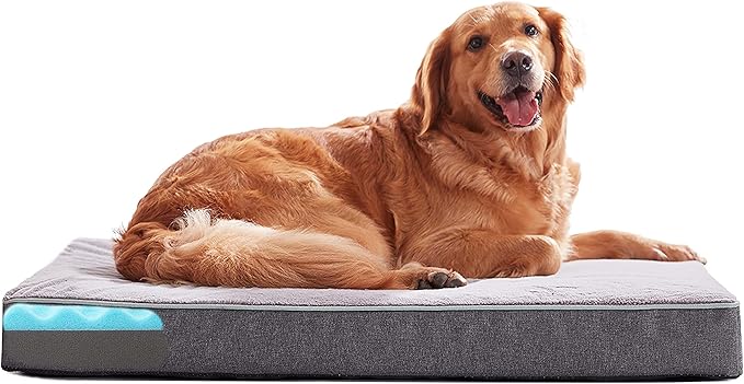 Orthopedic Memory Foam Dog Bed, Cooling Dog Beds Waterproof Pet Bed for Crate with Removable Washable Cover, L(35inch,65Lbs)-PawvioPets