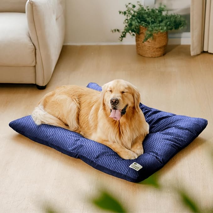 FUNNY FUZZY 42x28 Washable Dog Bed Crate Mat, 2 in1 Pet Pillow Sleeping Bed, Fluffy Deluxe Kennel Mattress for X-Large Dog and Cat,Charcoal Grey,XL,Midnight Blue-PawvioPets
