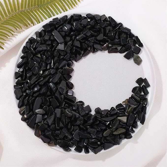1lb Obsidian Aquarium Gravel Rocks Natural Tumbled Healing Crystal Chips Bulk Gemstones Tumbled Crushed Stones for Fountain Vase Filler Planters Decorative Fish Tank Potted Reiki Energy Balancing-PawvioPets
