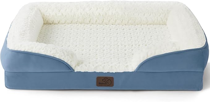 Bedsure Orthopedic Dog Bed Medium Size Dogs - Washable Medium Dog Cat Bed Waterproof, Comfort Pet Couch Sofa with Washable Removable Cover, Pets Bed with Nonskid Bottom, Plush-Faded Denim, 28"-PawvioPets