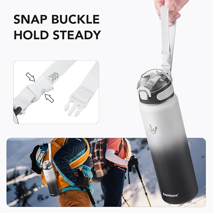Enerbone 32 oz Insulated Water Bottle, Stainless Steel Bottle with Carrying Strap, Double-Wall Vacuum Insulation Design, Leakproof Sports Bottle with Straw, Keep Drinks Cold or Hot for Hours-PawvioPets