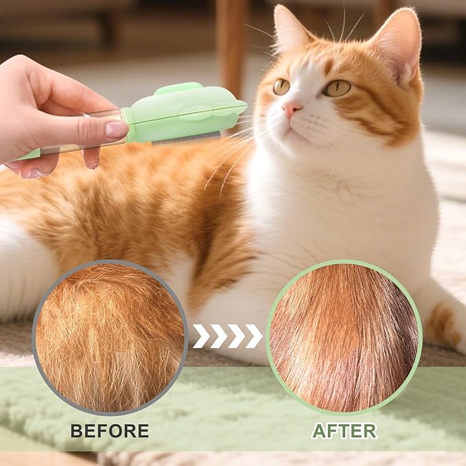 Cat Hair Brush for Shedding, 3-in-1 Pet Spray Hair Removal Comb with Visual Spray & Release Button, Waterproof Dog Grooming Brush for Furry Pet-PawvioPets