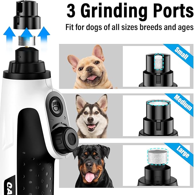 Casfuy Smart 6-Speed Dog Nail Grinder - 50% More Power Pet Nail Grinder with 2 LED Lights Quiet Rechargeable Electric Dog Nail Trimmers File Toenail Grinder for Large Medium Small Dogs & Cats (White)-PawvioPets