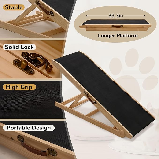 ABORON Dog Ramp,Adjustable Folding Pet Ramp for Bed,Couch,SUV - High Traction Portable Rubber Paw Ramps,Great for Small & Large Old Dogs & Cats, Supports up to 200 lbs-PawvioPets