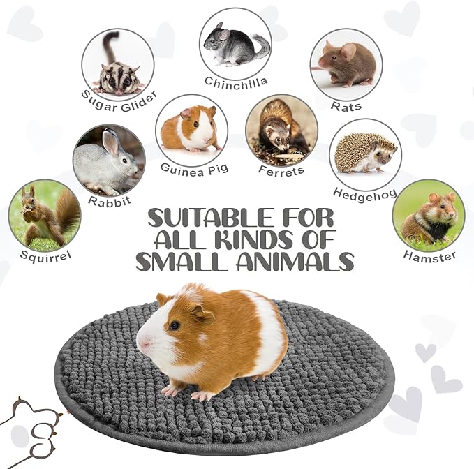 Amylove 4 Pcs Guinea Pig Cage Liner Guinea Pig Bedding Washable Fleece Pee Pads Reusable Small Animals Training Mat Small Animal Sleeping Bed for Bunny Hamster(Dark Gray,Diameter 12 Inch)-PawvioPets