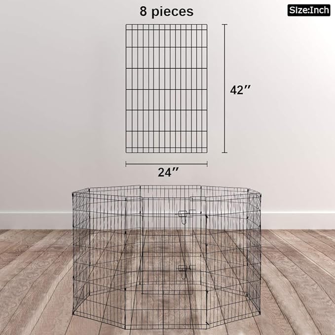 8-Panel Tall Dog Playpen Crate Fence Pet Kennel Play Pen Exercise Cage, 42-Inch, Black-PawvioPets