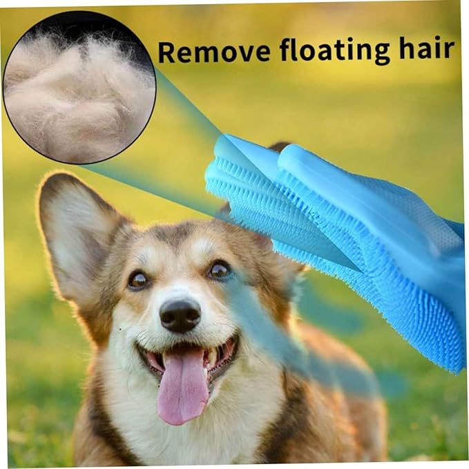 Dog Washing Gloves, Pet Grooming Gloves with Soft Brushes, Bathing and Massaging for Dogs and Cats, Silicone Heat Resistant Cleaning Gloves with High-Density Teeth (Blue)-PawvioPets