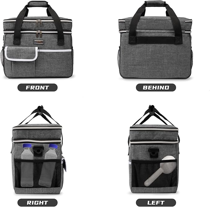 BAGLHER Dog Travel Bag for Supplies - Double-Layer Airline Approved Weekend Pet Travel Organizer Set for Dog and Cat Tote with 2 Pet Food Containers and 2 Collapsible Silicone Bowls Grey-PawvioPets