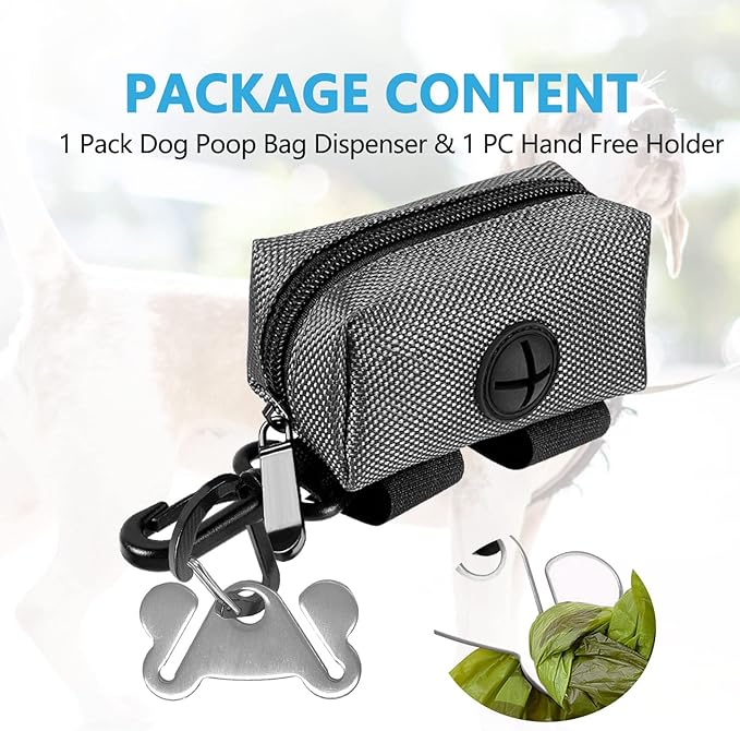 Dog Waste Bag Dispenser Pet Poop Bags Holder for Doggie Waste Bags Dispensers Soft Fabric Zipper Small Doggy Puppy Pouch for Leash Accessory Attachment with Carrier,Grey-PawvioPets
