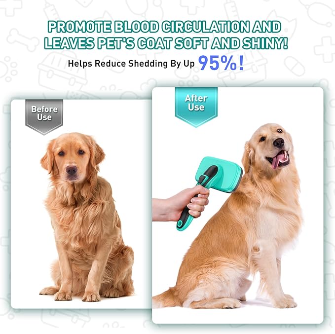 Dog Brush for Shedding Short Long Haired Cats, 5 in 1 Pet Grooming Kit for Small Medium & Large Animals. Removes Loose Fur, Mats, Tangled. Easy Cleaning. Undercoat Rake + Steam Brush Included-PawvioPets