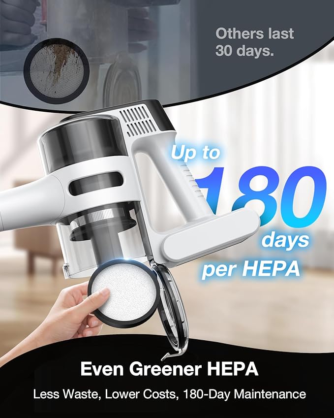 Cordless Stick Vacuum Cleaner for Home, Lightweight Rechargeable Vacuum with 55min Runtime, Powerful Suction, Green LED Headlight, 9-in-1 Pet Hair Carpet & Hardwood Floor Cleaner-PawvioPets