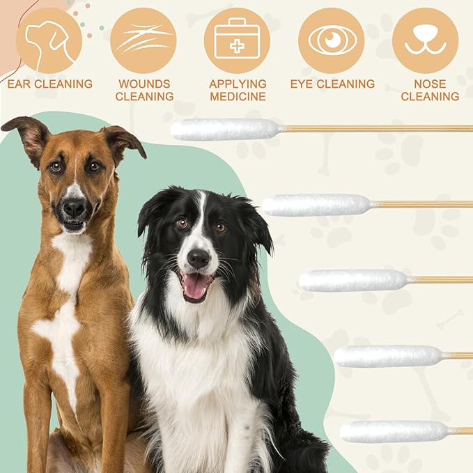 200 PCS Dog Ear Cleaning Kit; 6-Inch Large Cotton Swabs for Gentle & Effective Cleaning. Safe and Hygienic Pet Ear Cleaning Solution-PawvioPets