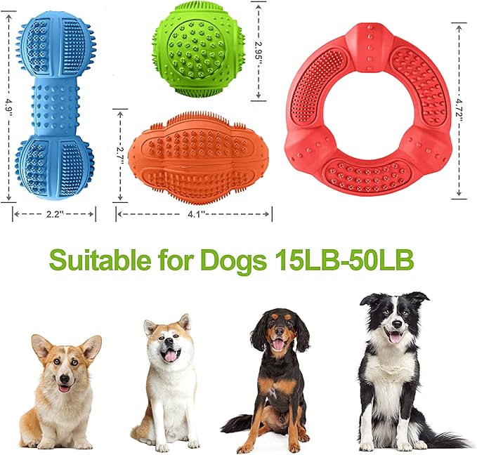 Dog Chew Toys 4 Pack, Dog Toys for Aggressive Chewers Small Medium Large Breed, Multifunctional Teeth Cleaning and Gum Massage, Tough Dog Toys with Natural Rubber for Puppy and Medium Large Dog-PawvioPets