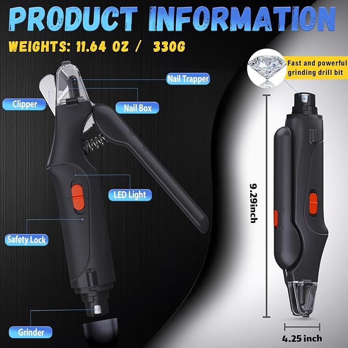 2 in 1 Dog Nail Clippers and Grinder with Lights & Cat Nail Clipper for Large Medium Small Dogs Cats Nail Trimmers USB Rechargeable with 2 LED Lights Dog Claw Care for Non-Black Nails-PawvioPets