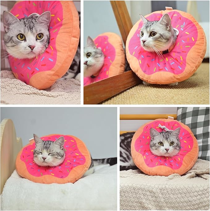BEAUTYZOO Cat Cone Collars Soft, Cat Recovery E Collars After Surgery to Stop Licking, Adjustable Elizabeth Circle Collar Cute Pet Donut Pillow for Cats Kitten Small Dogs, Pink S-PawvioPets