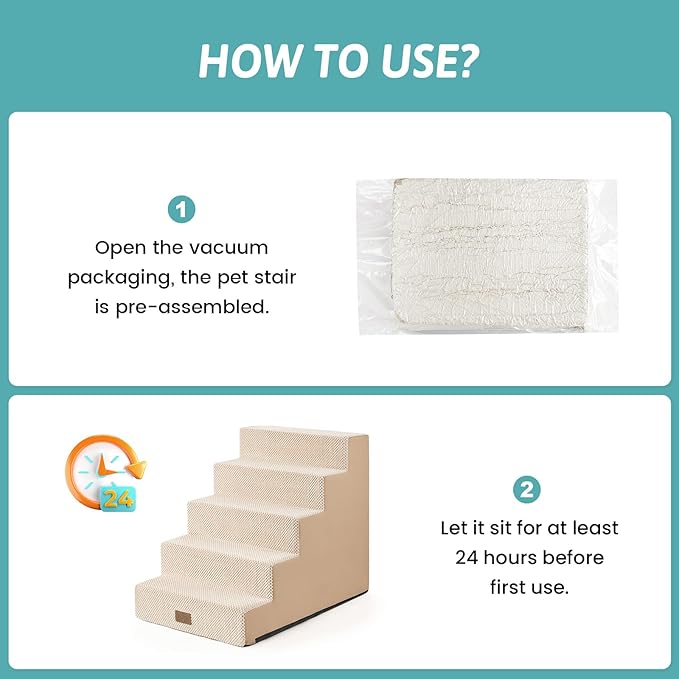 Dog Stairs for Small Dogs, 5 Tier Wider Pet Stairs for High Beds, 23.6" H Non-Slip Dog Steps for Old Cats, Puppies, Small Medium Dogs, 29.5x19.7x23.6 inch, Beige-PawvioPets