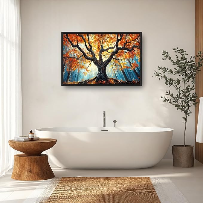 Extra Large Tree of Life Framed Wall Art for Living Room,Fall Autumn Forest Sunrise Landscape Pictures Wall Decor,Nature Canvas Print Painting Modern Artwork Bedroom Office 36L" x 24W"-PawvioPets