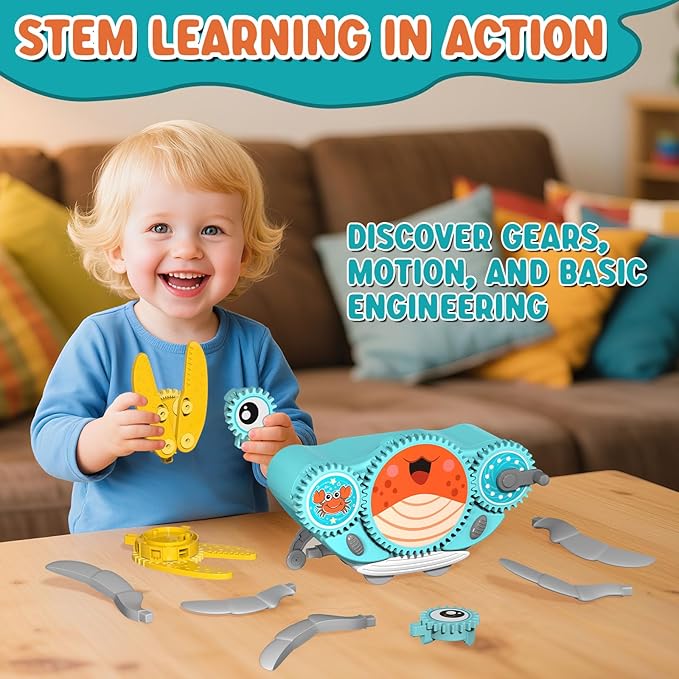 Alritz Crawling Crab Baby Toy, Developmental Tummy Time Toys for Crawling, Walking Crab Toy DIY Gear-building, with Sensory Light-Up, Dancing Crab Toys for Infant Boys Girls 3-6 6-12 36 Months Age 3 +-PawvioPets