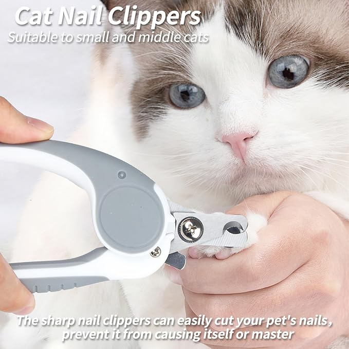 2PCS Pet Grooming Kit,Cat Brushes、Cat Nail Clipper,Cat Grooming Brush for Sedding and Grooming Fur(Grey)-PawvioPets