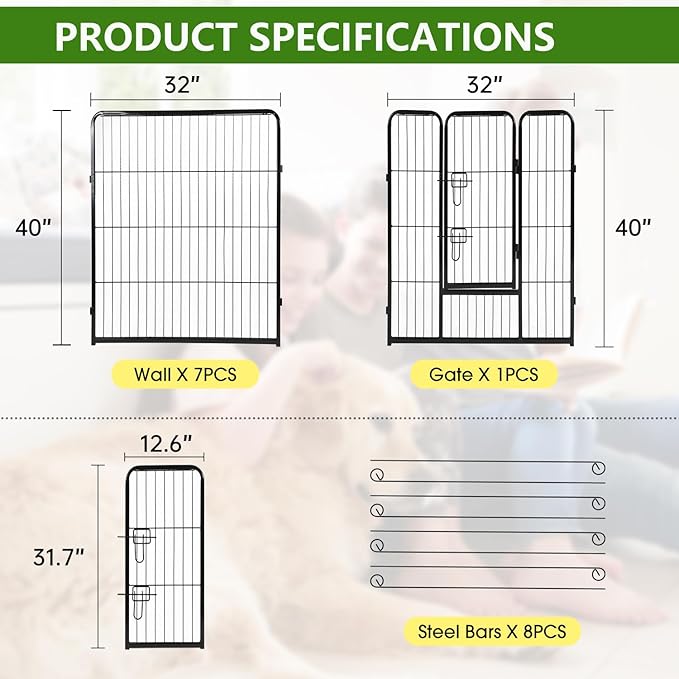 BestPet Dog Playpen Indoor 40 inch 8 Panels Metal Dog Pen Pet Dog Fence Outdoor Exercise Pen with Doors,Pet Puppy Playpen for RV Camping Yard, Black-PawvioPets