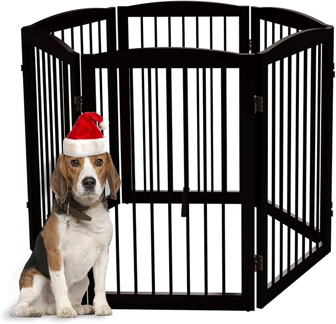 Freestanding Pet Gate for Dogs, Indoor Wooden Foldable Dog Gate for House, Extra Wide, Pet Fence for Stairs, Doorways, Halls, Support Feet Included, 120 Inch Wide, 6 Panels 32",Brown-PawvioPets