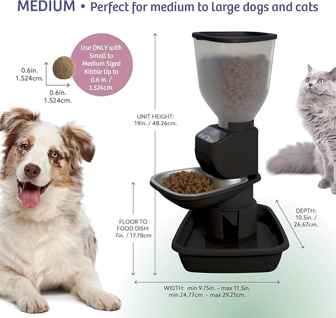Automatic Dog & Cat Food Feeder with Water Dispenser – Smart Pet Feeder with Portion Control, OLED Display, Anti Jam Design, Battery Operated Dispenser for Medium/Large Pets - Black-PawvioPets