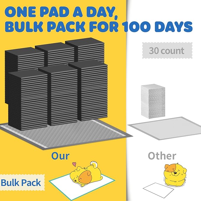 100-Pack X-Large Puppy Pads - 34'' x 28'' Pee Pads for Dogs Potty Training with Leak-Proof Quick-Dry Design, 6-Layer Wee Wee Pads for Dogs, Charcoal, Black-PawvioPets