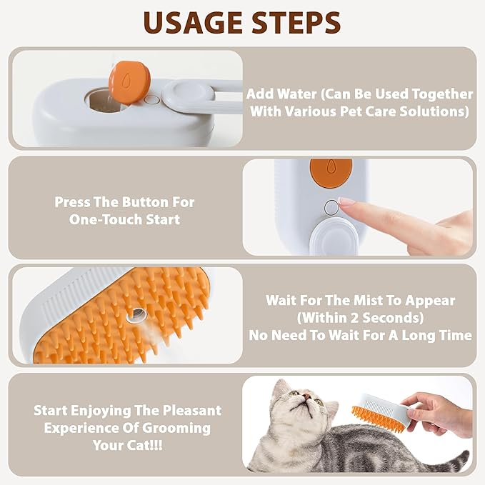 4 in 1 Cat Steam Brush, Rechargeable Steam Brush for Cats and Dogs, Anti-Static Cat Spray Brushes, Massage, Cleaning, Shedding & Combing All In One! White-PawvioPets