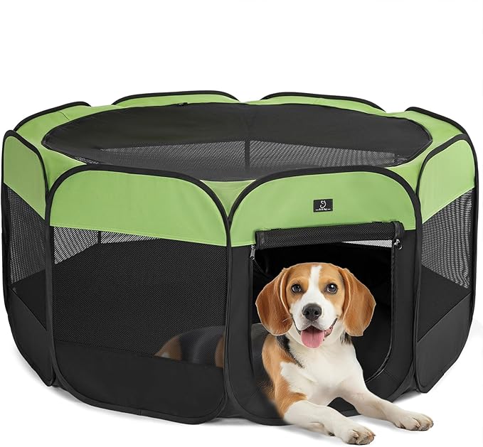 A4Pet Portable Pet Playpen, 49” Pop Up Dog Playpen with Bowl, Suitable for Puppies, Kittens, and Small Animals, Removable Zipper & Mesh Panel(19”W × 12”H)-PawvioPets