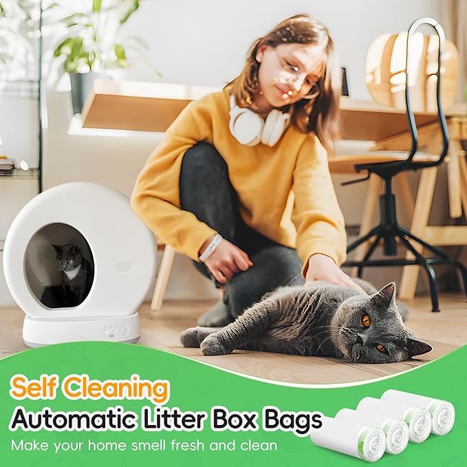 120 Pack Cat Litter Box Liners for Meo Want SC01, MW-SC02, MW-LR01,1.5 Mil Thick Drawstring Heavy Duty Leak-proof Disposable Smart Self-Cleaning Litter Box Robot Waste Drawer Trash Bags 18" x 12.6"-PawvioPets