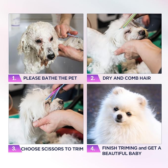 Gimars Dog Grooming Scissors Kit Professional 4CR with Safety Round Tip, 5 in 1 Heavy Duty Titanium Coated Thinning & Curved & Straight Shears-PawvioPets