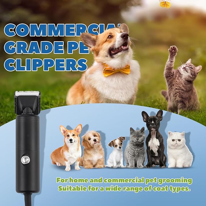 300W Pet Grooming Clippers (2000-6600rpm Stepless Speed Control, Heavy-Duty Commercial Grade, 13ft Power Cord, Low Noise< 50db, with Extra Blade) (300W Stepless Speed Control)-PawvioPets