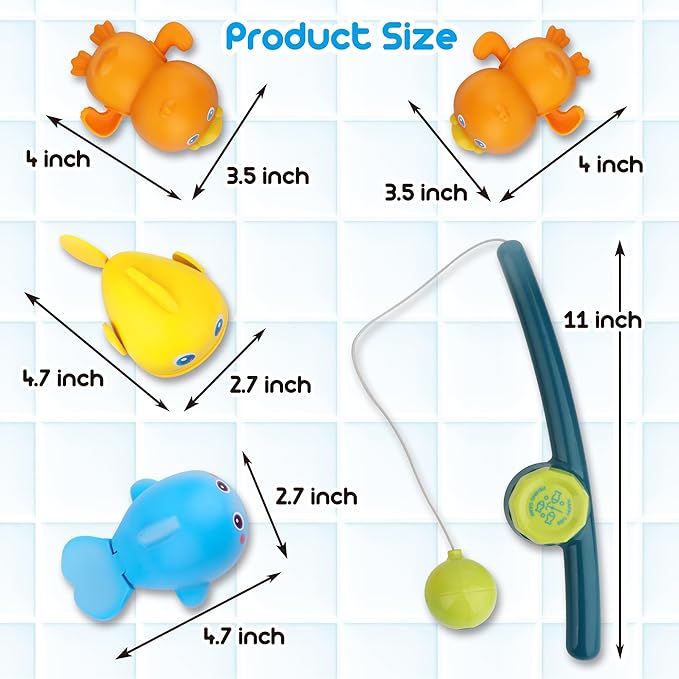 Dwi Dowellin Bath Toys for Toddlers, Magnetic Fishing Games Kids Bathtub Toys, Mold Free Wind-up Toys Swimming Fish Duck Whale Floating Water Toys for Kids Baby Infant-PawvioPets