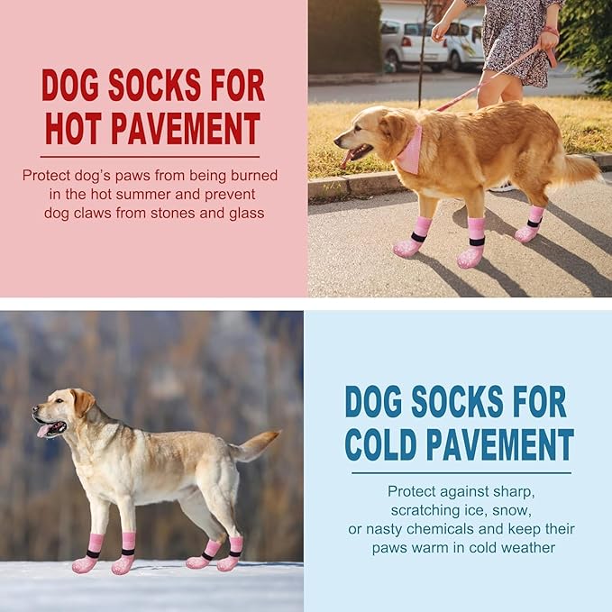 EXPAWLORER Anti Slip Dog Socks to Prevent Licking Paws, Dog Shoes for Hot Pavement, Dog Booties for Small Medium Large Senior Dogs, Traction Control Boots & Paw Protectors for Hardwood Floors-PawvioPets