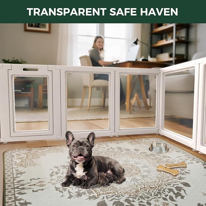 FXW AuraSpace Acrylic Indoor Unleashed Dog Playpen for Small and Medium Dogs, 30 Inch, 8 Panels, White-PawvioPets