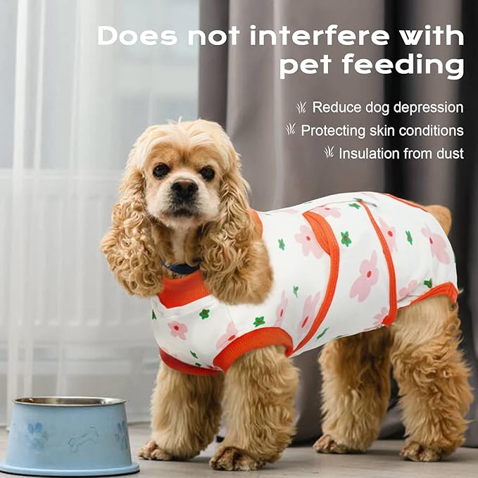 FUAMEY Recovery Suit for Dogs After Surgery,Soft Breathable Dog Bodysuit E-Collar & Cone Alternative Surgical Suit,Male Female Dog Neuter Spay Suits Anti Licking Wounds Onesie Red Flower XXL-PawvioPets