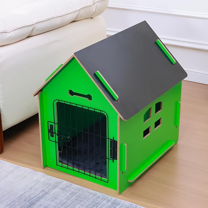 Dog House Indoor for Small Dogs or Cats, Cozy Wooden Design, Small Indoor Bed House, with Air Vents and Elevated Floor Warm Dog Cave (Green)-PawvioPets