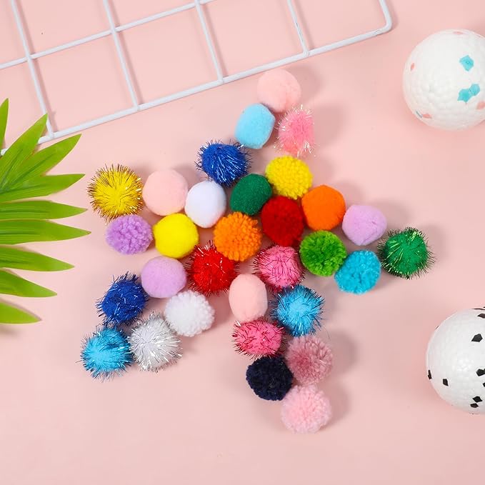 30 Pcs Cat Pom Pom Balls Assorted Color Sparkle Ball for Indoor Cats, Interactive Cats Toys Fuzzy Cat Balls Tinsel Glitter Chase Poms Poms Ball for Exercise and Entertainment-PawvioPets