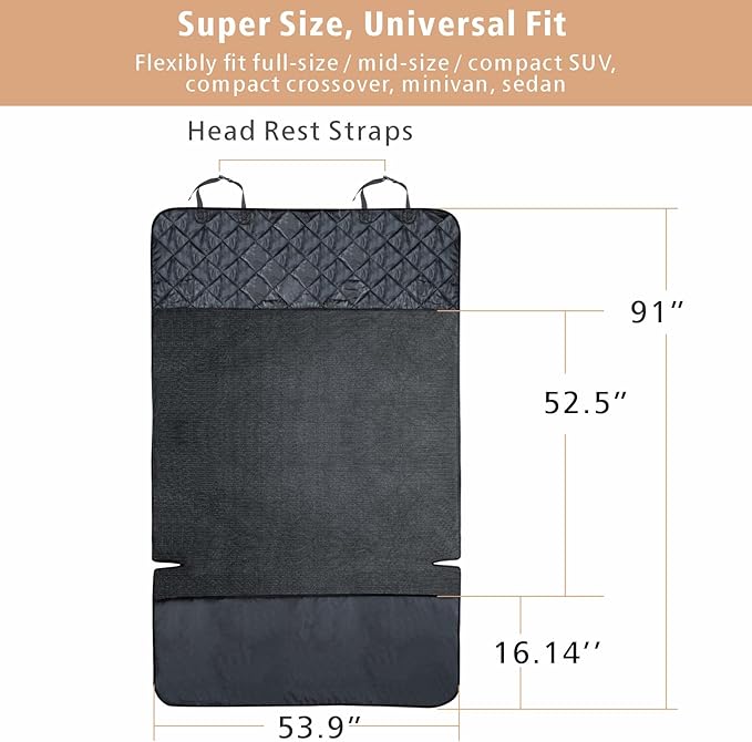 F-color SUV Cargo Liner for Dogs, Water Resistant Pet Cover Dog Seat Mat SUVs Sedans Vans with Bumper Flap Protector, Non-Slip, Large Size Universal Fit, Black-PawvioPets