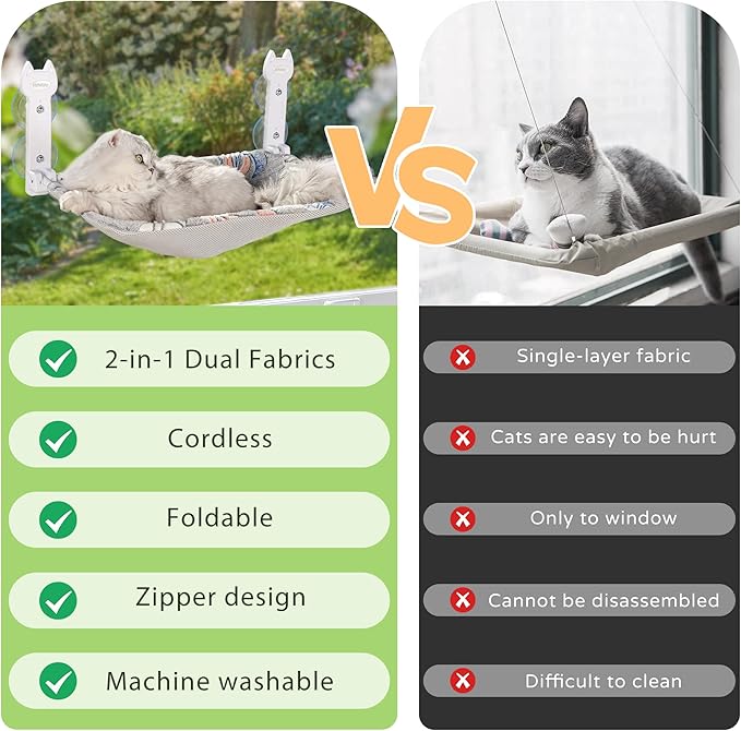 2 Pack Cat Window Perch, Glow in The Dark Foldable Cat Hammock with Sunken Design & Removable Soft Cover, Breathable Cordless Window Bed for Resting Indoor Kitten (Shallow Perch, 2 Pack - L)-PawvioPets