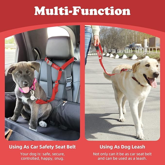 BWOGUE Pet Dog Cat Seat Belts, Car Headrest Restraint Adjustable Safety Leads Vehicle Seatbelt Harness (1 Pack)-PawvioPets