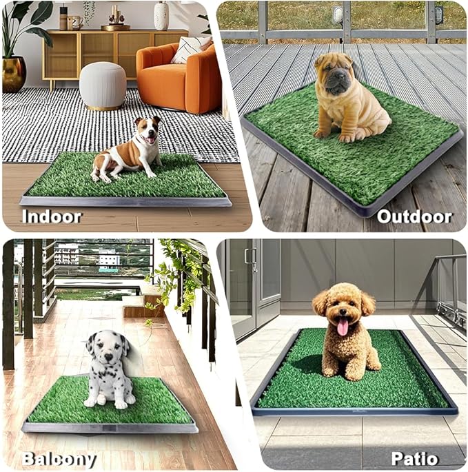 Dog Grass Pad with Tray 30"X20" - Portable Artificial Turf Potty Training Pee Mat for Large or Medium Dogs, Indoor/Outdoor Dog Litter Box for Balcony/Patio, Washable Reusable Fake Grass-PawvioPets