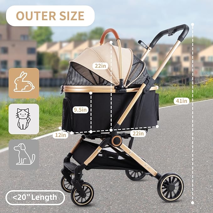 3 in 1 Pet Stroller with 4 Wheels, Foldable Pet Travel Carrier for Small/Medium Dogs Cats up to 50lbs, Detachble Portable Pet Bag, Storage Basket-PawvioPets
